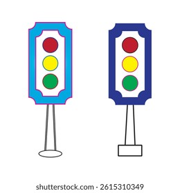Colorful Traffic Light Illustration in Blue and Purple Frames.