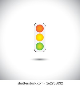 colorful traffic sign vector with red, orange & green lights on white background. 