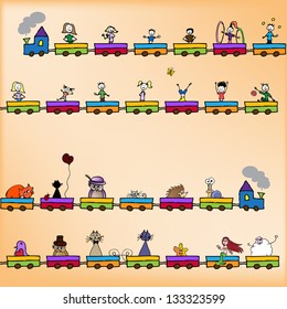 Colorful Train with Funny Children and Cute Animals