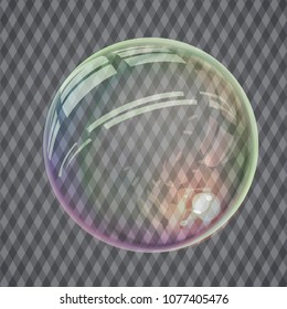 Colorful translucent bubble in vector. Isolated set soap water bubbles on dark backdrop