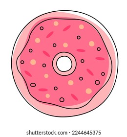  Farbige, lichtdurchlässige rosa Glaste mit Sprinklen. Entwerfen Sie! Fast Food Symbol. Süßigkeiten. Essensgrafik. Illustration für Kindercafé. Vektorgrafik.