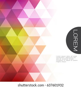 colorful transparency and fade triangle background with white space on beside for text. Modern background for business or technology presentation. vector illustration