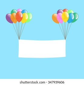 Colorful Transparent Balloon with Blank Banner, Vector Isolated for Party or Celebration