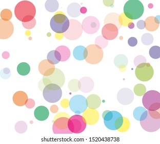 Colorful transparent bubbles, circles on a white background. Bokeh preset, design element to create light, delicate patterns. Vector illustration