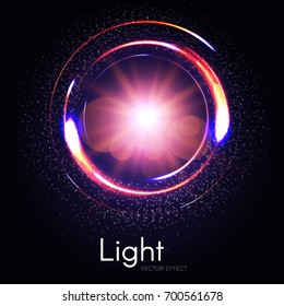 Colorful transparent circle light effect with flash light and energy motion. Vector illustration