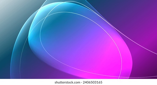 Colorful transparent flowing fluid shapes with glow effect geometric background. Wavy lines round forms. Vector illustration For Wallpaper, Banner, Background, Card, Book Illustration, landing page