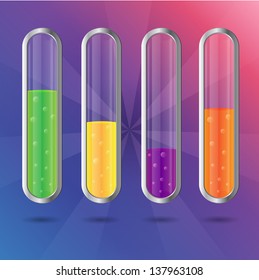 Colorful transparent glass flasks with bubble liquid