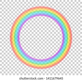 Colorful transparent halo rainbow vector illustration. Circle ring halo beautiful meteorological phenomenon. Fantasy symbol of good luck. Round rainbow in red, orange, yellow, green, blue, violet