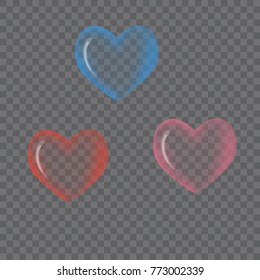 Colorful transparent hearts.Set of design elements for wedding, Valentines day