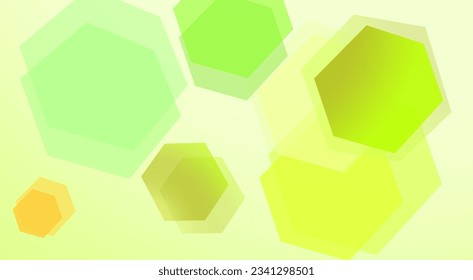 colorful transparent hexagon shapes overlapping each other with a green background