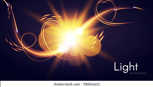 Colorful transparent light effect with flash light and energy motion. Vector illustration