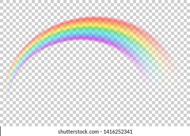 Colorful transparent rainbow vector illustration. Round arch of spectrum colors. Beautiful meteorological natural after rain phenomenon. Magic fantasy rainbow symbol of good luck.