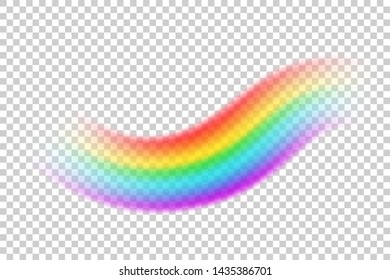 Colorful transparent rainbow vector illustration. Perspective diagonal view. Round arch of spectrum colors. Beautiful meteorological natural after rain rainbow phenomenon. Magic symbol of good luck.