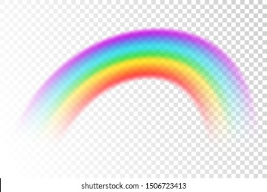 Colorful transparent rainbow vector illustration. Round arch of spectrum colors. Beautiful meteorological natural after rain phenomenon. Magic fantasy rainbow symbol of good luck.