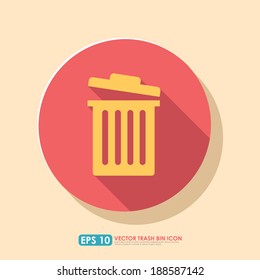 Colorful trash bin icon with shadow in circle - mobile & web icon