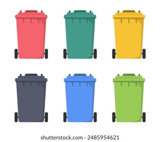 Colorful trash bins, flat style, vector eps10 illustration