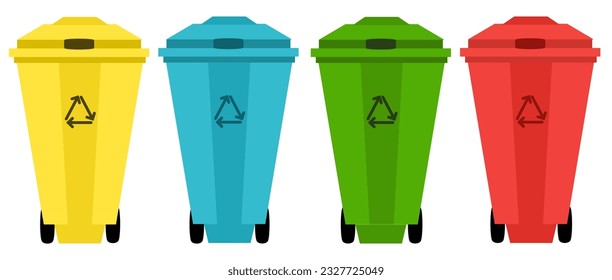 diseño plano de la colección de botes de basura coloridos