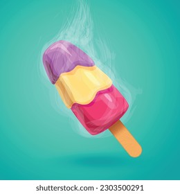 colorful trasty ice cream with cold steam