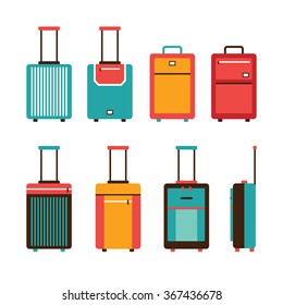 Colorful travel bag icon set Carry on luggage collection