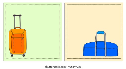 Colorful travel bags banners set, vector