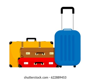 Colorful Travel bags isolated on white background. Vector illustration. Flat modern design.