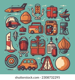 Colorful travel icons illustration pack