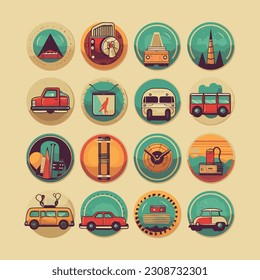 Colorful travel icons illustration pack