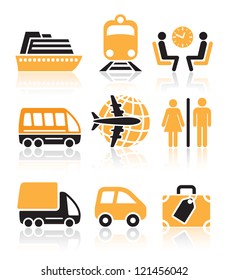 Colorful travel icons set over white background