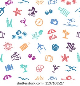 Colorful travel seamless pattern. Summer sea cruise symbols. Vector illustration.
