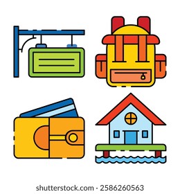 Colorful Travel Vacation Icon Holiday Journey Fill Lined Transportation
