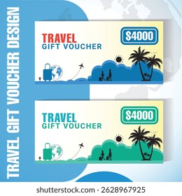 Colorful Travel Voucher Vector Design Adventure and Holiday Gift Card Template