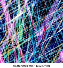 Colorful treads on black backdrop. Seamless texture. Abstract vector background for web page, banners backdrop, fabric, home decor, wrapping