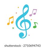 Colorful Treble Clef with Music Notes on Transparent Background – Vector Music Icon