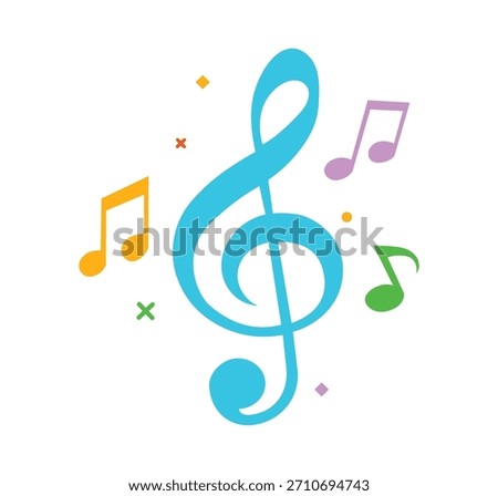 Colorful Treble Clef with Music Notes on Transparent Background – Vector Music Icon