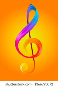 Colorful Treble Clef Musical Note . Rainbow Gradient Icon