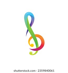 colorful treble clef and quaver note icon for music and musical applications vector design