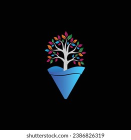 colorful tree in the blue funnel logo icon vector