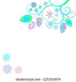 Colorful  tree branch with Easter eggs and flowers isolated on white background. Editable, can be used on invitations,cards etc. Vector and raster format available.