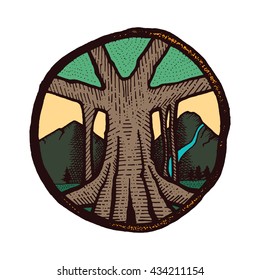 Colorful tree, crosshatching style 