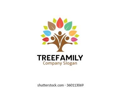 Colorful Tree Family Logo  Design Illustration 