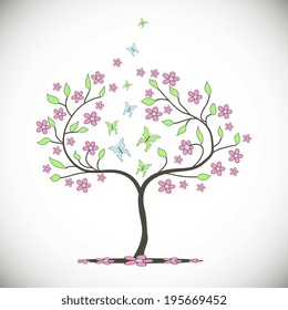 Colorful tree with flower butterfly