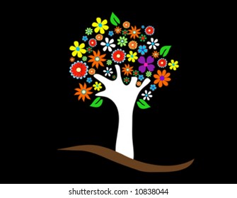 Colorful tree with flowers vector illustration