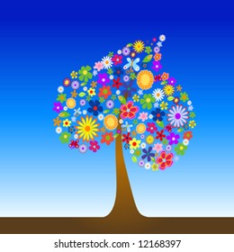 Colorful tree with flowers vector illustration