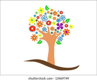 Colorful tree with flowers vector illustration