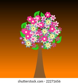 Colorful tree with flowers vector illustration