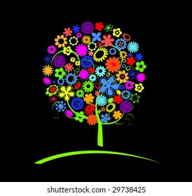Colorful tree with flowers vector illustration