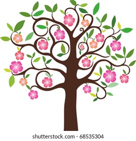 Colorful tree with flowers vector illustration