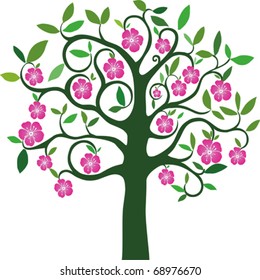 Colorful tree with flowers vector illustration