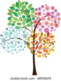 Colorful Tree Of Four Seasons. Vector Icon