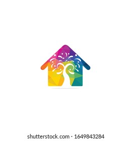 Diseño del logo vectorial de la casa de árbol colorido. Icono de Eco home.
